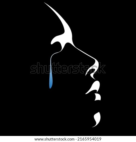 vector illustration of a female light and shadow face with tears flowing down her cheeks. victim of violence, domestic violence, abuse, harassment. stop violence against women. social poster, print. Royalty-Free Stock Photo #2165954019