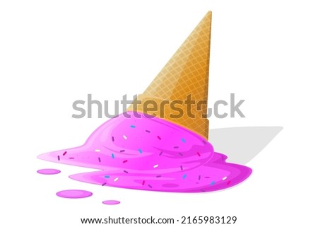 cartoon illustration of a melting ice cream cone lying on the ground