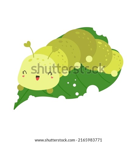 Caterpillar Clipart Character Besign. Baby Clip Art Caterpillar on a Leaf. Vector Illustration of an Animal for Coloring Pages, Prints for Clothes, Stickers, Baby Shower Invitation. 