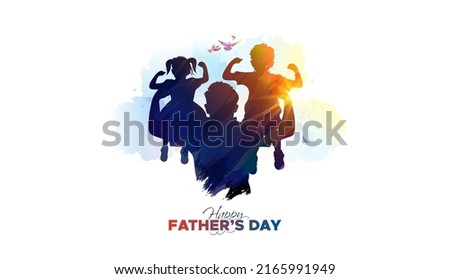 Greeting card design for Father's Day wishing and celebration. Father with Daughter and son. Vector EPS illustration Royalty-Free Stock Photo #2165991949