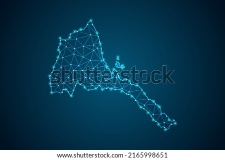 Eritrea Map - World Map mash line and point scales on blue technology background. Wire Frame 3D mesh polygonal network line, design sphere, dot and structure -  Vector illustration eps 10