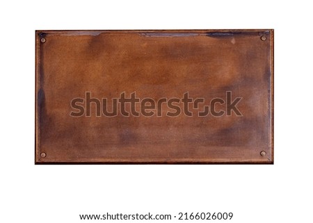 Natural metal bronze plate, iron vintage board isolated on white Royalty-Free Stock Photo #2166026009