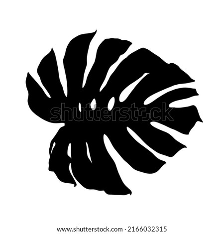 Black Silhouettes of monstera leaf isolated on white background, Vector illustration