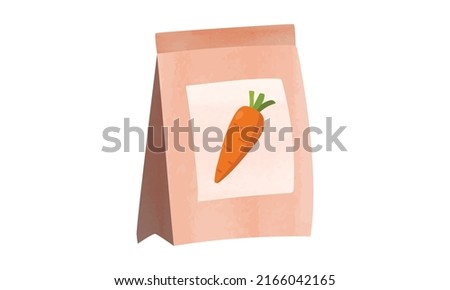 Carrot seeds package watercolor illustration isolated on white background. Pack of carrot seeds clipart cartoon style. Vegetable seeds package watercolor drawing. Garden work. Garden package of seeds Royalty-Free Stock Photo #2166042165
