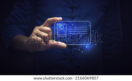 human hand holding digital identification card, technology and business concept. Royalty-Free Stock Photo #2166069807