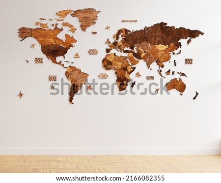 Wood world map on the wall, Wall Map interior Design