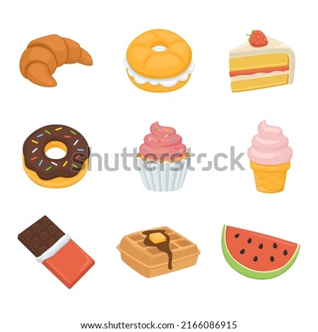 Sweets Sign Emoji Icon Illustration. Desserts Vector Symbol Emoticon Design Clip Art Sign Comic Style.