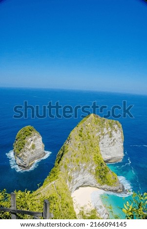The most beautiful and clean beach in Nusa Penida, Bali, Indonesia taken from a high angel