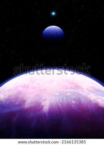 Planets in deep space. Surface of an alien planet, view from space. Sci-Fi background.