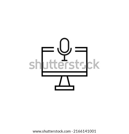 Monochrome sign drawn with black thin line. Perfect for internet resources, stores, books, shops, advertising. Vector icon of microphone inside of computer 