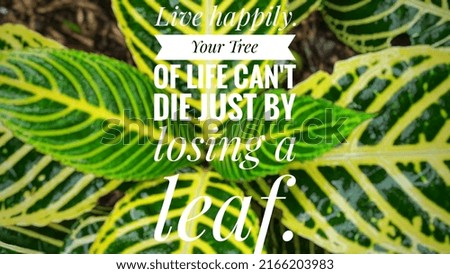 Motivational quote " live happy your tree of life can't die just by losing a leaf" . Inspirational quote