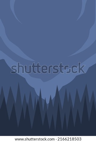 illustration of forest at night with some mountains