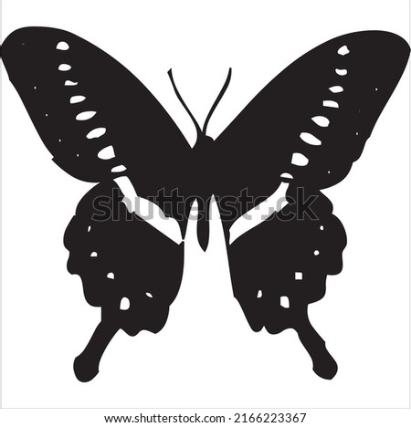 Vector, Image of silhouette butterfly icon, black and white color, transparent background

