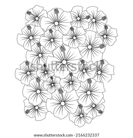 Hibiscus flower line art drawing black stroke vector illustration sketch on white background