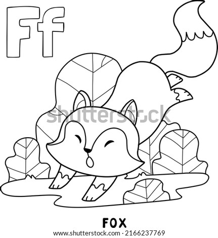 alphabet animal fox for coloring with word, hand drawn letter animal cartoon