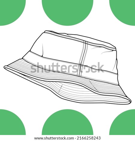 bucket hat outline drawing vector, bucket hat in a sketch style, trainers template outline, vector Illustration.
