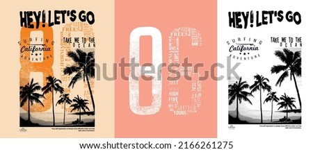 California Ocean, take me to the sunshine, California Beach Paradise Print T-shirt Graphics Design, typography slogan on palm trees background for summer fashion print