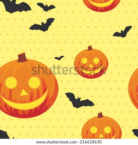 Halloween seamless pattern on the polka background