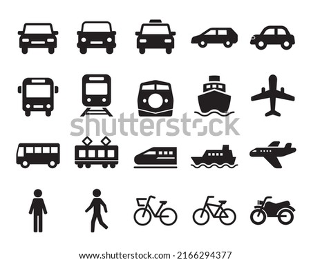 Simple icons representing various means of transportation Royalty-Free Stock Photo #2166294377