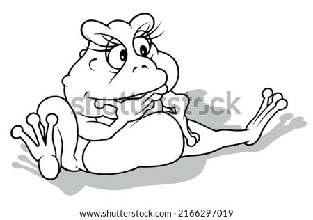 Drawing of a Thinking Frog Sitting on the Ground - Cartoon Illustration Isolated on White Background, Vector