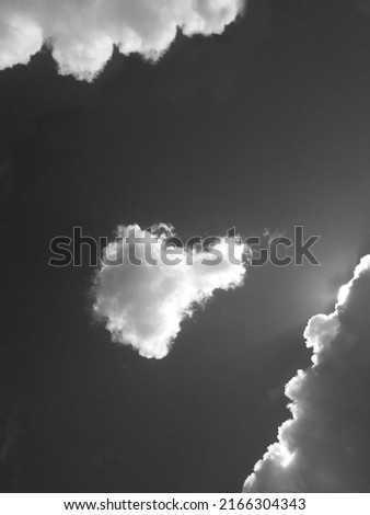 Black and white clouds at sunset, gray sky clear fluffy clouds silver tone, black and white fluffy clouds in blue sky, black and white photo.