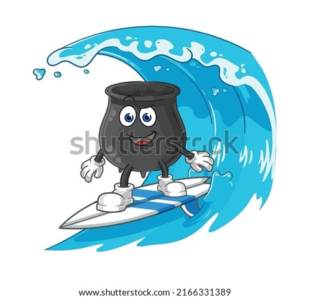 the cauldron surfing character. cartoon mascot vector