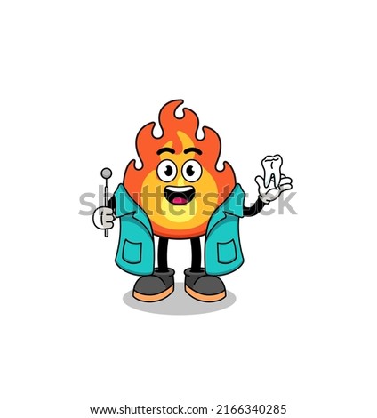Illustration of fire mascot as a dentist , character design