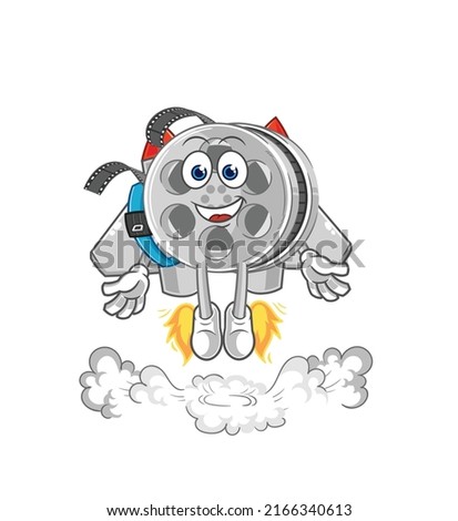 the film reel with jetpack mascot. cartoon vector