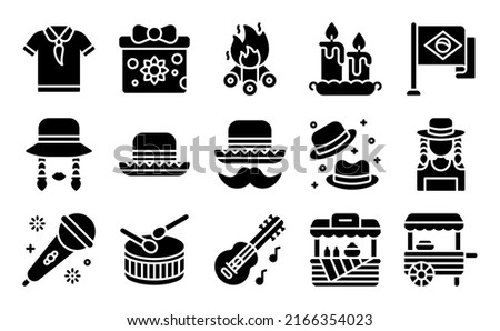 Festa junina related icon set, solid style vector illustration