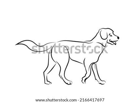 Vector black and white illustration of a  dog isolated on a white background.