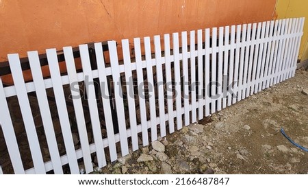 White wooden fence. Farm wood wall yard, cartoon garden. Timber gate background pattern.
