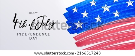 Fourth of July. 4th of July holiday banner. Stylized image of the American flag, drawn by markers. USA Independence Day background for greetings, sale, discount, advertisement, web. Place for text Royalty-Free Stock Photo #2166517243