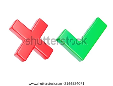 Yes and no 3d icon. Cross and the checkmark. Isolated object on a transparent background Royalty-Free Stock Photo #2166524091
