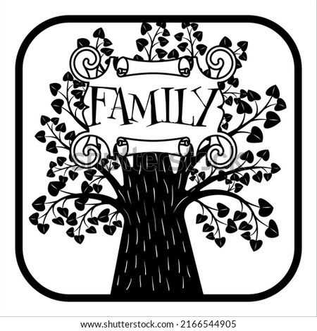 Family tree with heart leaves. Decorative style.