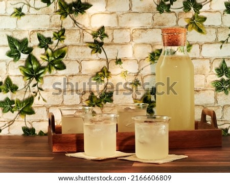 Socata is a low-alcoholoc traditional Romanian soft drink made from elderberry flowers, water, lemons, sugar or honey. It is similar to elderflower cordial. Royalty-Free Stock Photo #2166606809