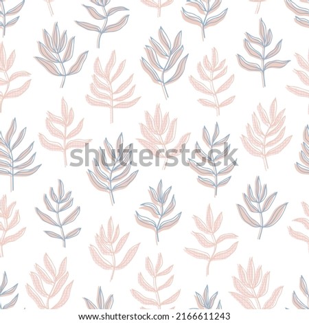 botanical abstract contour silhouette branches with leaves checkered background vector seamless pattern