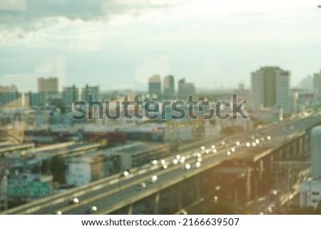 Blur focus of Bangkok Expressway top view .Cars in Traffic. Expressway is an important infrastructure in Thailand