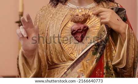 Sacred Heart of Jesus - Jesus shows his own heart, symbol of God's love - Nine First Fridays Devotion
 Royalty-Free Stock Photo #2166640773