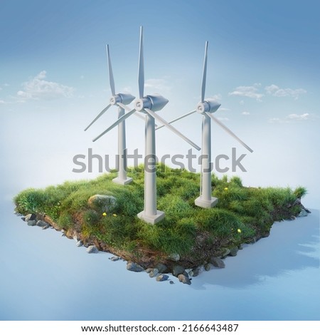 Wind generator on sky background. Wind generator power plant. Green electricity.	 Royalty-Free Stock Photo #2166643487