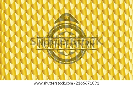 North-eastern gold badge or emblem. Scales pattern. Vector Illustration. Detailed. 