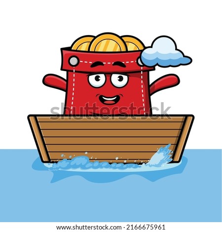 cute cartoon Pocket get on boat in vector character illustration