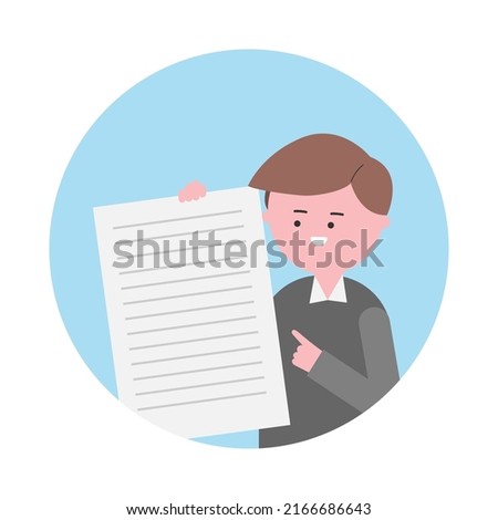 Businessman pointing at paper. work presentation. Cute character