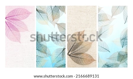 Set of vertical or horizontal vintage nature banners with autumn leaves. Collection of fall banners with yellow and red leaf and retro canvas texture. Copy space for text