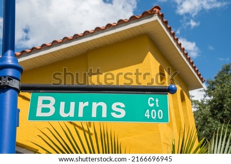 Street sign at iconic and historic Burns Court neighborhood in Sarasota Florida.