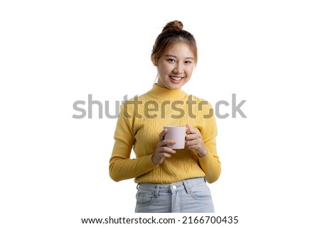 Portrait of a beautiful Asian woman gesturing on isolated background, portrait concept used for advertisement and signage, isolated over white background, copy space.