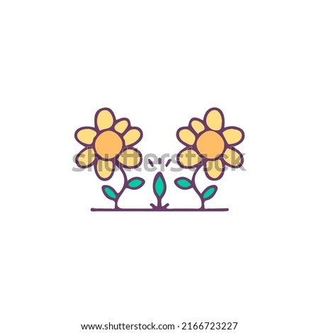 Two sunflowers, illustration for t-shirt, sticker, or apparel merchandise. With doodle style.