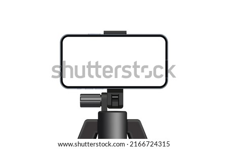 Smartphone With Blank Screen On Holder Mockup, Front View, Isolated on White Background. Vector Illustration