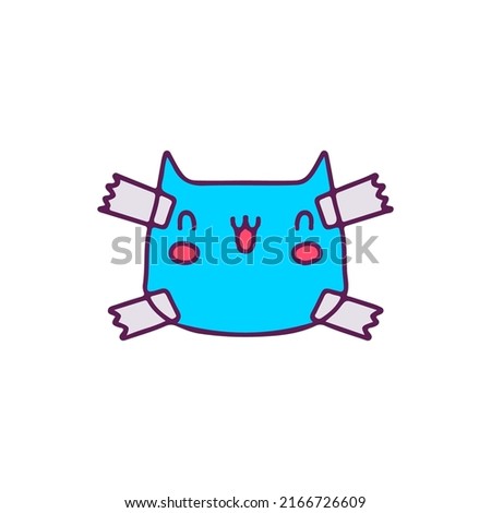 Kawaii cat taped to wall with duct tape, illustration for t-shirt, sticker, or apparel merchandise. With doodle, retro, and cartoon style.