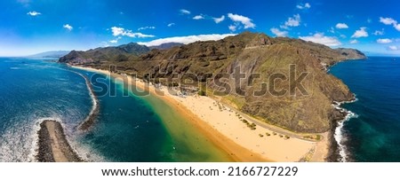 One of the best beaches of Tenerife, Playa de Las Teresitas, Spain, Canary Islands Royalty-Free Stock Photo #2166727229