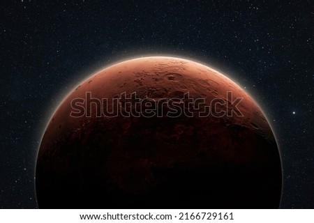 Amazing red planet Mars in deep stellar space. Journey to Mars Concept  Royalty-Free Stock Photo #2166729161